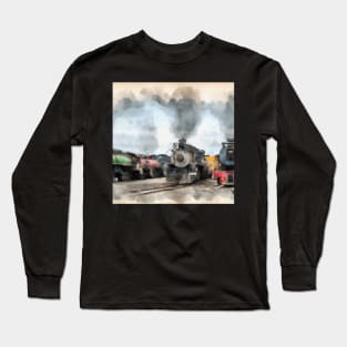 Watercolor of Steam Locomotive Long Sleeve T-Shirt